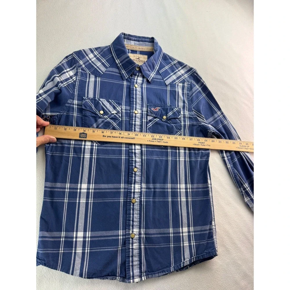 Hollister Big‎ Boys Blue Plaid Western Pearl Snap Long Sleeve Shirt Medium